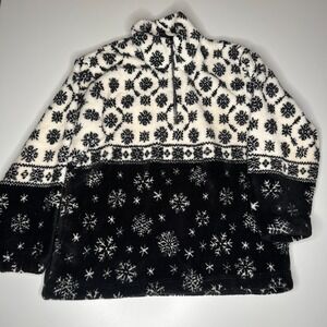Vtg Tsunami Fleece Pullover Snowflake Black White Made in Canada Men M